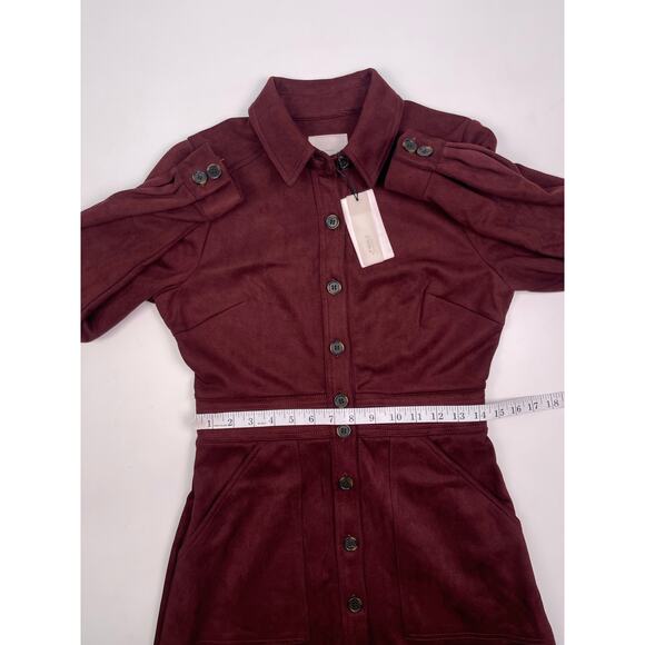 NWT A Loves A Burgundy Faux Suede Button Front Long Sleeve Dress Size M - Picture 8 of 11